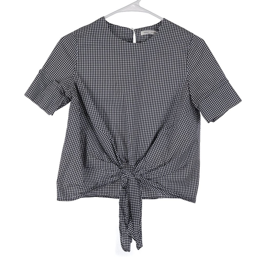 bishop + young Black & White Gingham Tie Front Top XS